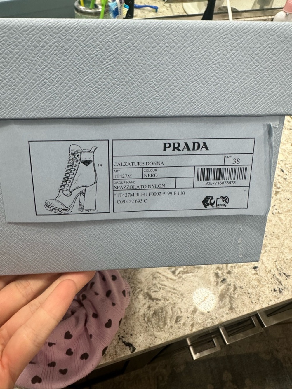 Prada Black Lace-Up Chunky Heel Ankle Boots - Picture 2 of 5